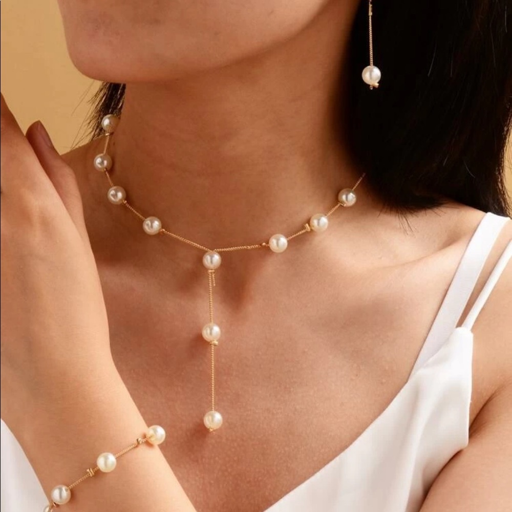 4pcs Faux Pearl Decor Jewelry Set